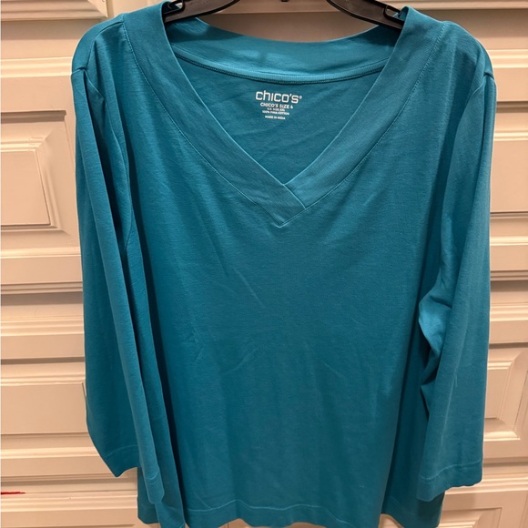 (2) Women's V-Neck pink & turquoise 3/4 Chico’s tops - Picture 4 of 6